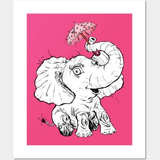 Adorable Fuzzy Elephant with a Precious Parasol Posters and Art